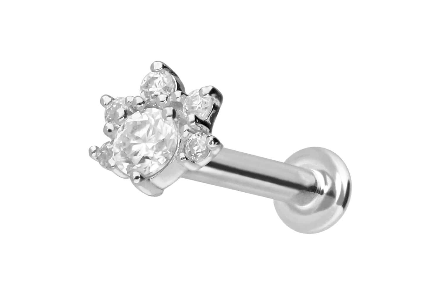 14 Karat Gold Labret Piercing mit Push Fit MOISSANIT-BLUME